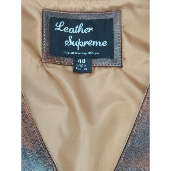 Leather Biker Vest Brown Buffalo Hide Concealed Carry Vest-Leather Supreme Sz 48 - Picture 4 of 13